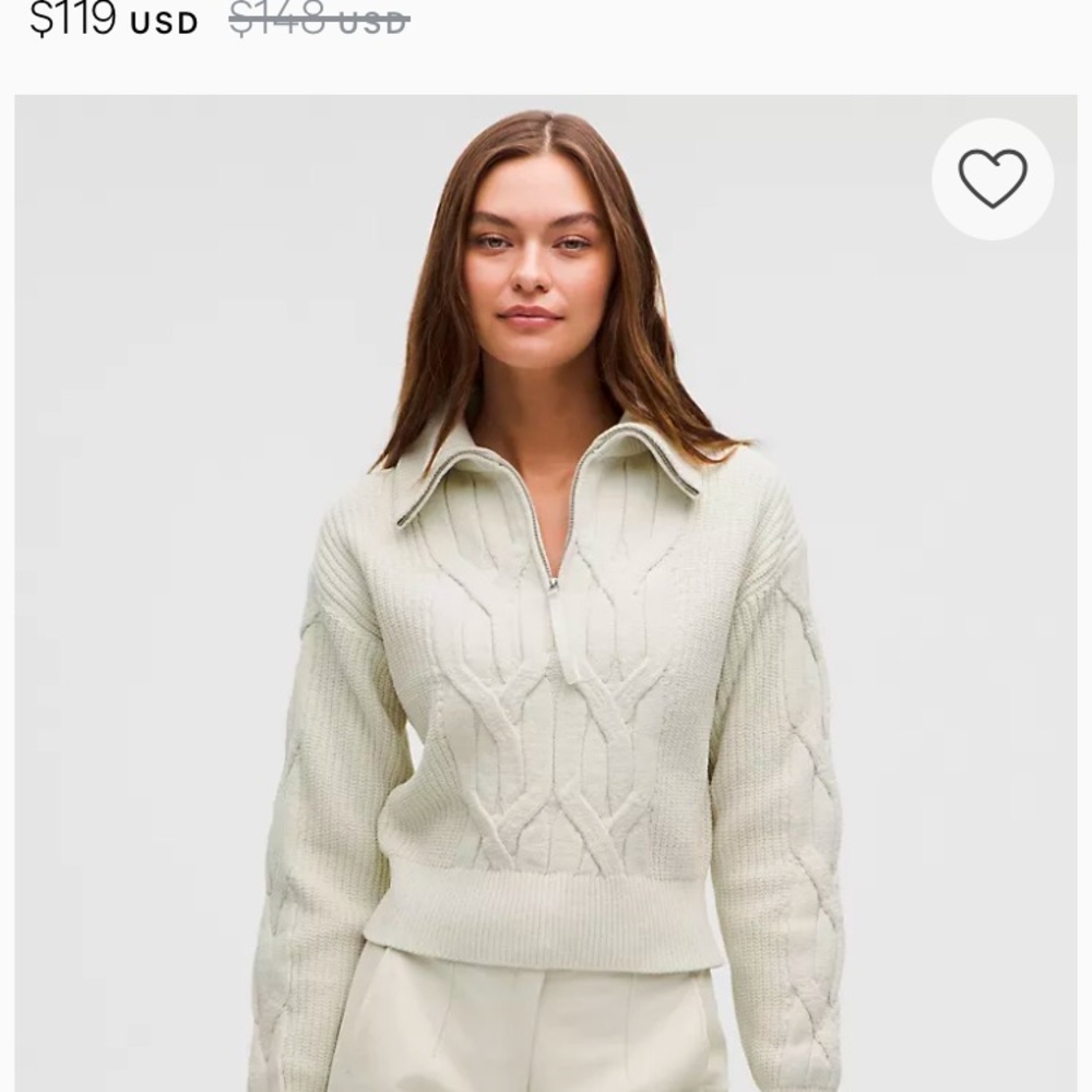 lululemon athletica Cream Cable-Knit Half-Zip Turtleneck Sweater